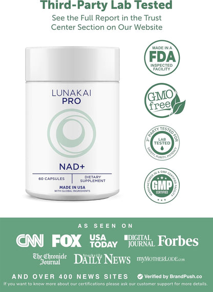 Lunakai USA Made Dual-Pathway NAD+ Formula with NR & Resveratrol – Natural NAD Supplement for Women & Men – Healthy Aging & Cellular Health Support, 60ct