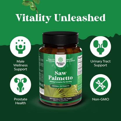 Extra Strength Saw Palmetto Extract - Advanced Herbal Complex for Hair Health and Urinary Support with Plant Sterols & Flavonoids - Potent Herbal Supplement with 500mg per Serving - 100 Count