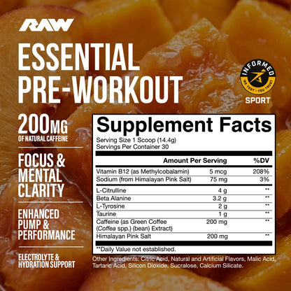 RAW Nutrition - Essential Pre - Chris Bumstead Pre Workout Formula, Sports Nutrition Pre-Workout Powders | Men & Womens Drink, Energy Powder for Working Out (Blue Raspberry)