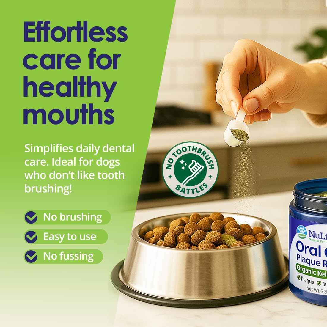 Dog Teeth Cleaning Powder, Dog Plaque and Tartar Remover, Bad Breath Treatment for Dogs with USDA Organic Sea Kelp Powder, Dog Dental Care Made Easy, for All Ages, 12 oz