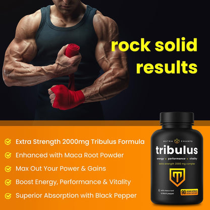 NutraChamps Tribulus Terrestris for Men, 2000mg Supplement Booster for Energy, Vitality, Stamina & Performance, Extra Strength Saponins, 90 Vegan Capsules