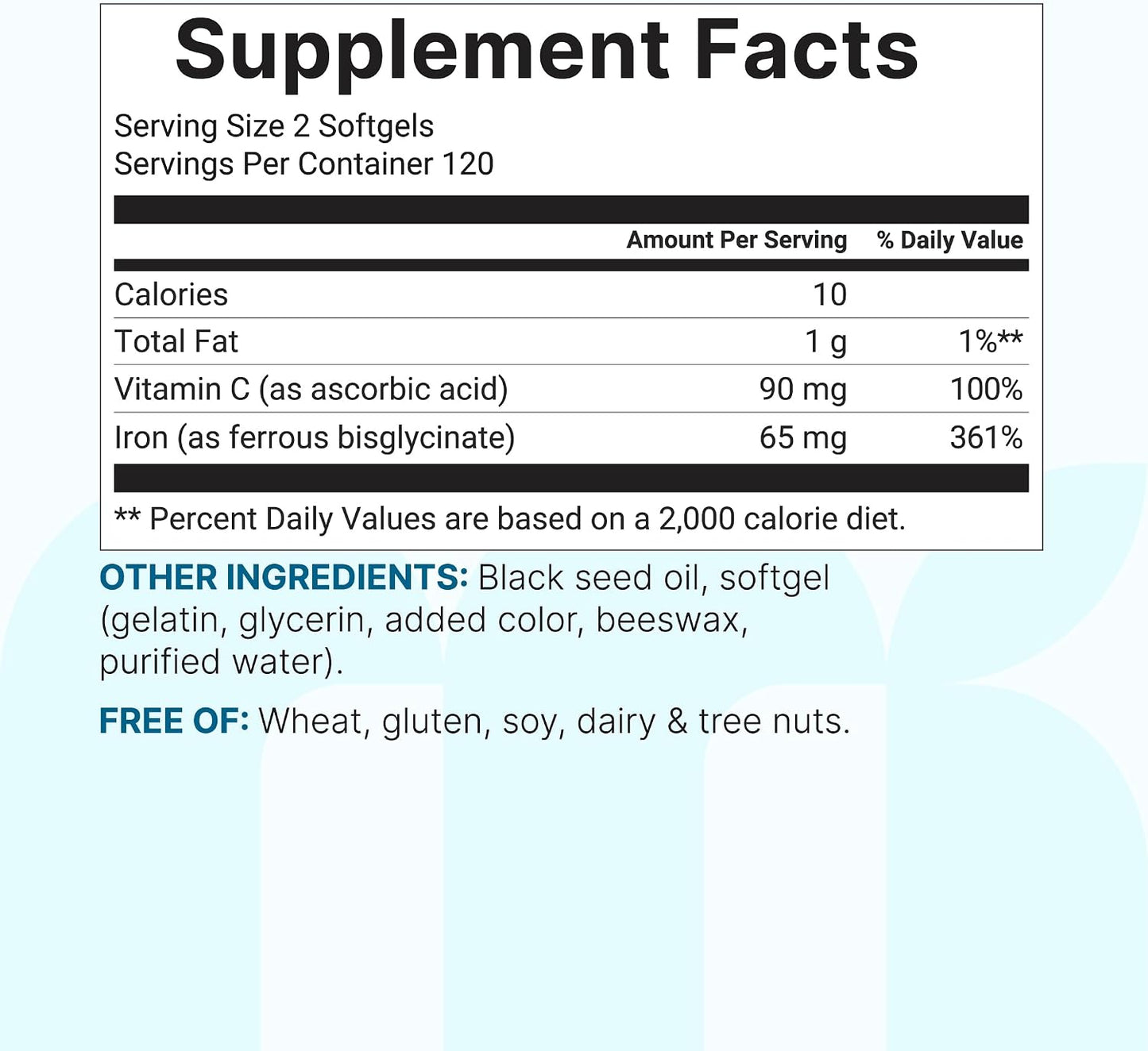 Micro Ingredients Ferrous Iron Bisglycinate 65 mg, 240 Softgels | Chelated Iron Supplement for Women & Men | Supports Red Blood Cell Production* | with Vitamin C & Black Seed Oil | Non-GMO