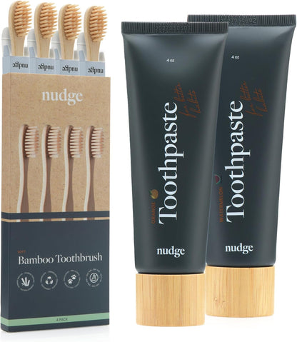 Nudge Nano Hydroxyapatite Toothpaste Orange Mint + Watermelon Mint + 4 Nudge Bamboo Toothbrushes