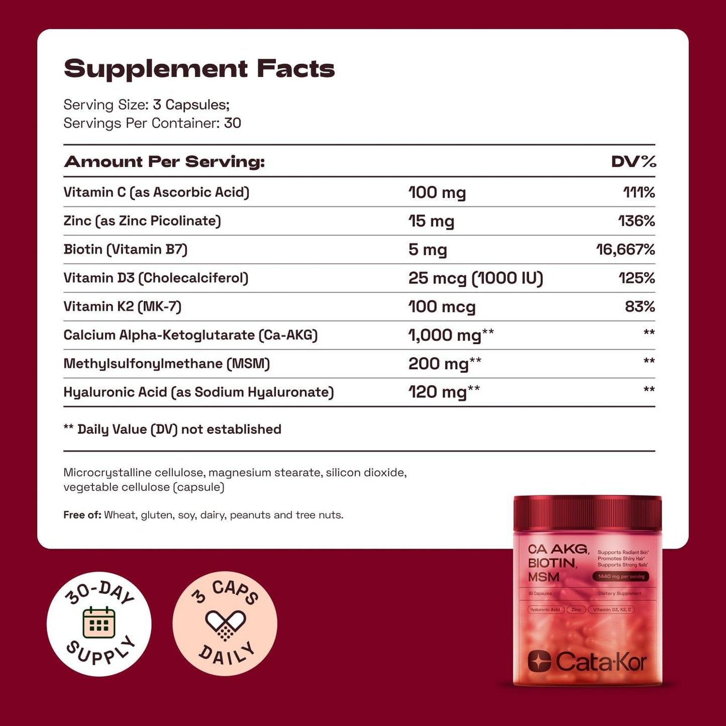 Cata-Kor NMN Supplement 1000mg & Calcium AKG Complex - NAD+ Supporing Supplement with TMG, Quercetin & MSM, Hyaluronic Acid & Biotin Collagen Support Beauty Complex