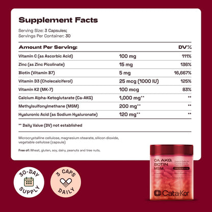 Cata-Kor NMN Supplement 1000mg & Calcium AKG Complex - NAD+ Supporing Supplement with TMG, Quercetin & MSM, Hyaluronic Acid & Biotin Collagen Support Beauty Complex