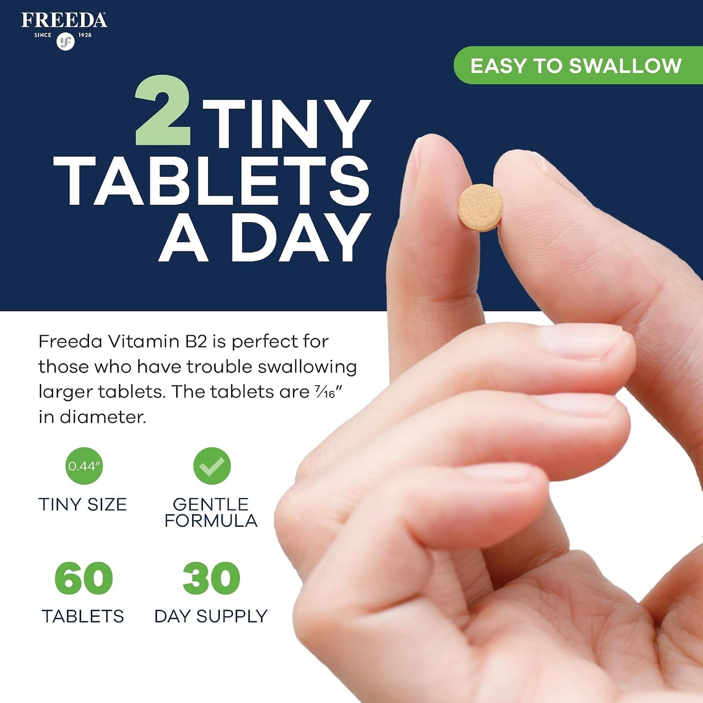 FREEDA Vitamin B2 400mg Riboflavin Supplement - 60 Vegan Tablets | High-Potency B2 Vitamin with Riboflavin-5-Phosphate to Support Energy, Metabolism, & Nervous System Health