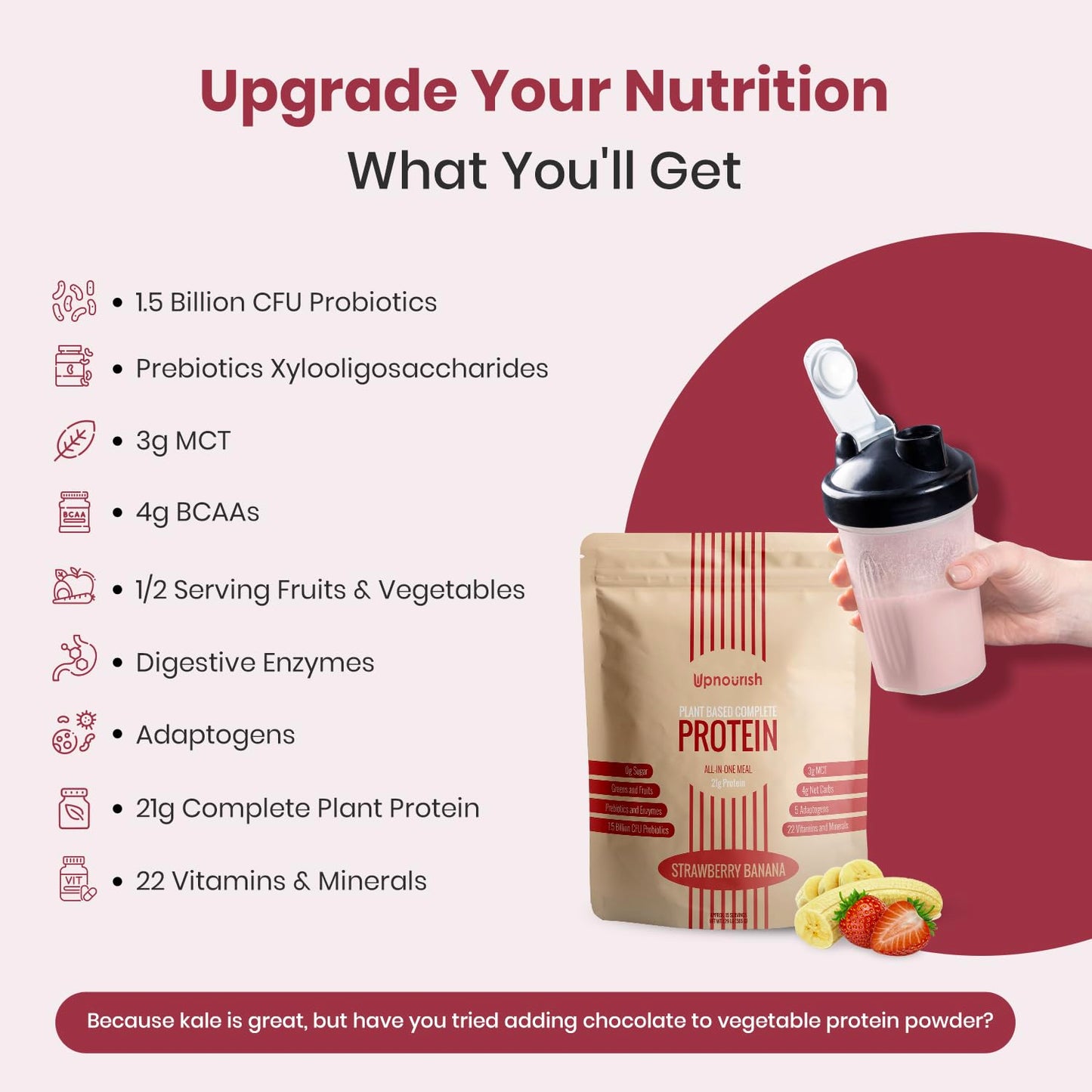 UpNourish Chocolate Vegan Protein Powder 54 Superfoods Powder,1.5 Billion CFU Probiotics 21g Plant Based Protein,No Sugar No Dairy No GMO Dairy Free,Meal Replacement Shake Keto-Friendly Low-Carb Diet,15 Servings