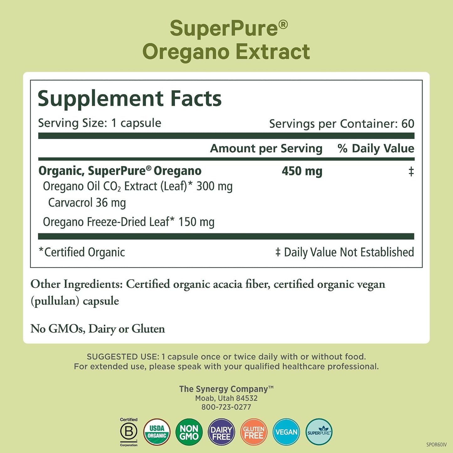 PURE SYNERGY SuperPure Oregano Extract | Oregano Oil Extract Capsules | Organic Oil and Leaf Supplement | for Immune, Digestive, and Respiratory Health (60 Capsules)