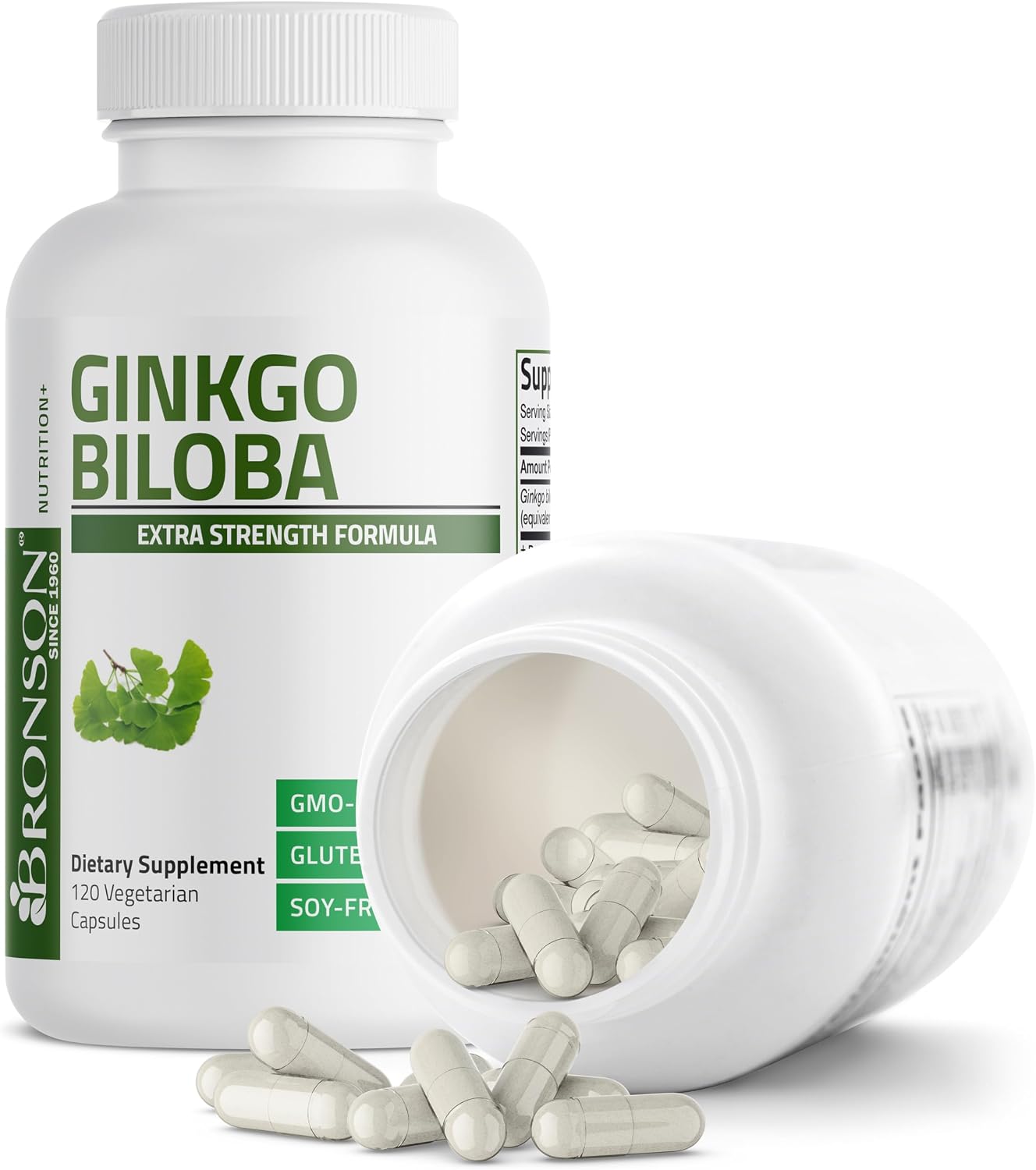 Bronson Ginkgo Biloba Extra Strength Brain & Memory Support 120 Capsules | Vegetarian, Non-GMO, Gluten Free, Soy Free, Memory, Cognitive & Brain Health Support