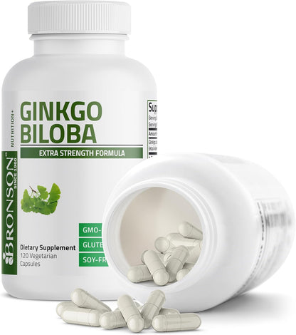 Bronson Ginkgo Biloba Extra Strength Brain & Memory Support 120 Capsules | Vegetarian, Non-GMO, Gluten Free, Soy Free, Memory, Cognitive & Brain Health Support