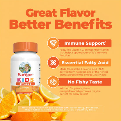 MARYRUTH'S Vegan Omega 3 Gummies for Kids 4 2 Month Supply | Sugar Free | Omega 3 Supplement with Vitamin C | Flaxseed Oil | Immune Support | Essential Nutrient ALA | No Fish Taste | 60 Count