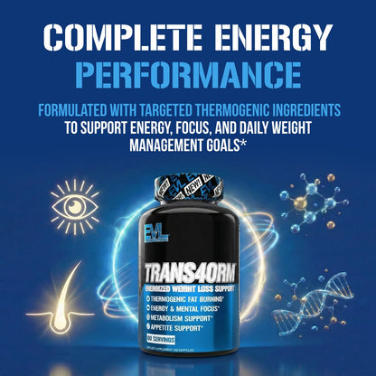 EVL Thermogenic Fat Burner Support - Fast Acting Weight Loss Energy and Appetite Support - Trans4orm Green Tea Supplement for Men and Women - 60 Servings