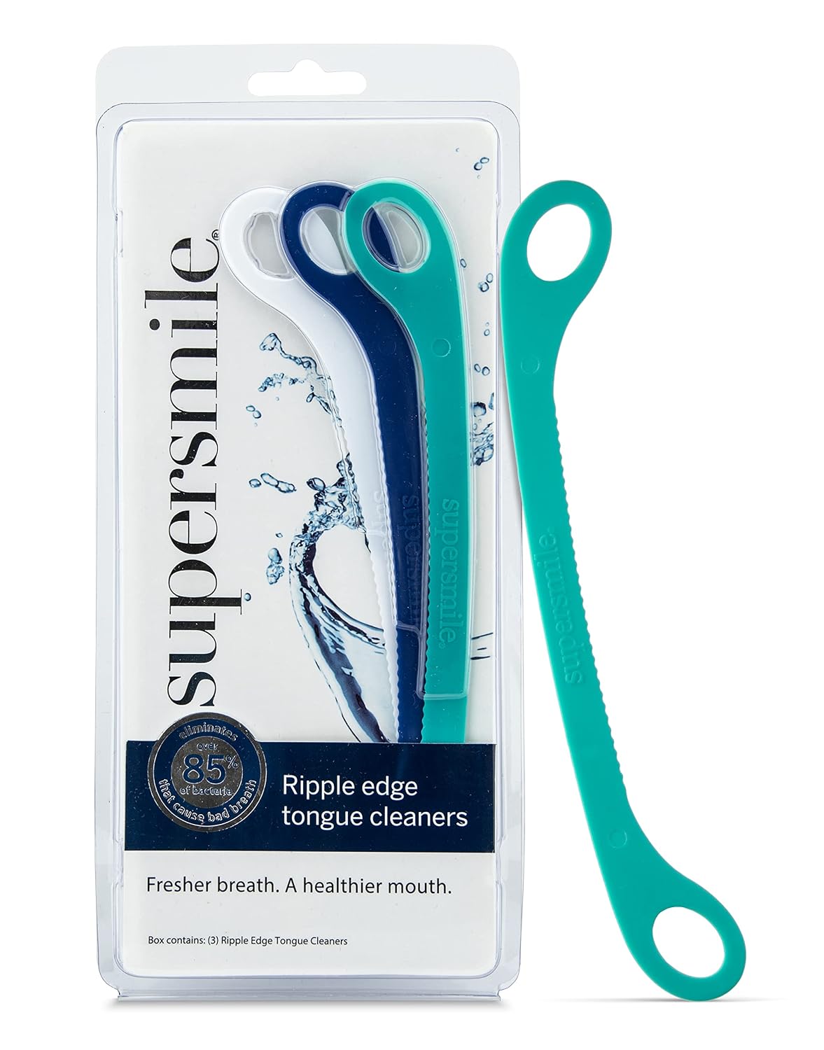 Supersmile Ripple Edge Tongue Cleaner, Reusable Scraper, 3-Pack