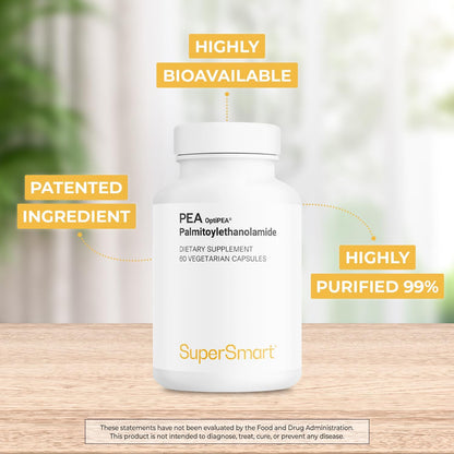 Supersmart - 99% Pea Supplement PalmitoylEthanolAmide 1200 mg per Day - with OptiPEA - Natural Supplement - General Health & Neuropathy Support | Non-GMO & Gluten Free - 60 Vegetarian Capsules