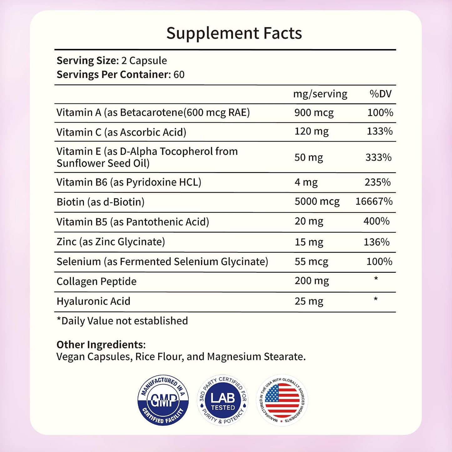 Healthy Hair Skin & Nails Supplement with Vitamin & Zinc – Beauty Wellness Complex for Women & Men – Supports Stronger Nails, Shinier Hair & Radiant Complexion 120 Capsules