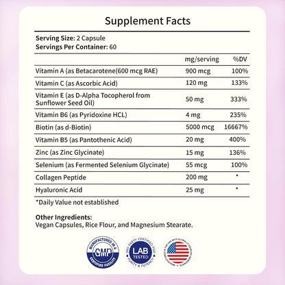 Healthy Hair Skin & Nails Supplement with Vitamin & Zinc – Beauty Wellness Complex for Women & Men – Supports Stronger Nails, Shinier Hair & Radiant Complexion 120 Capsules