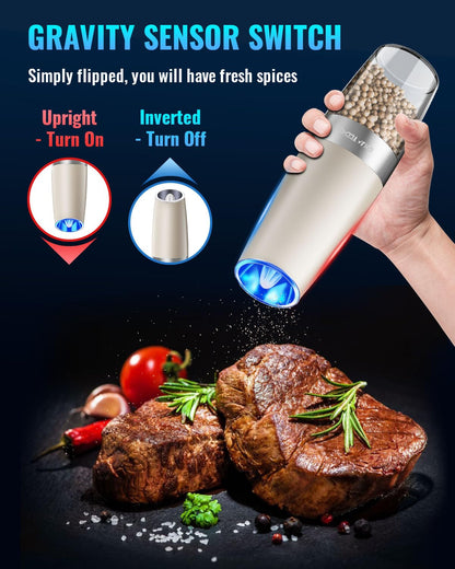 Gravity Electric Pepper and Salt Grinder Set, Adjustable Coarseness, Battery Powered