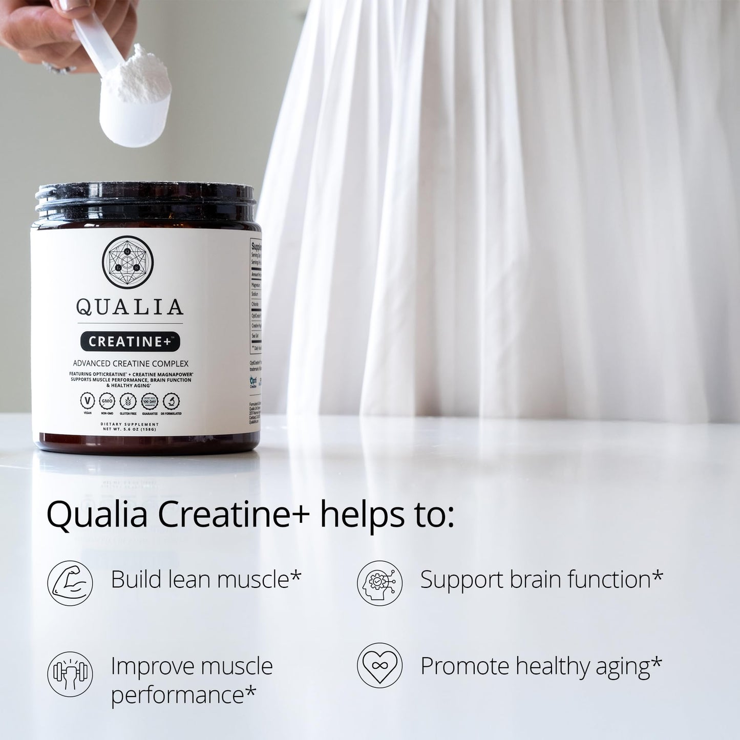 Qualia Creatine | Advanced Creatine Complex | 2 Sources + Magnesium | Optimized Absorption | Muscle Performance, Brain Function, & Healthy Aging (30 Servings)