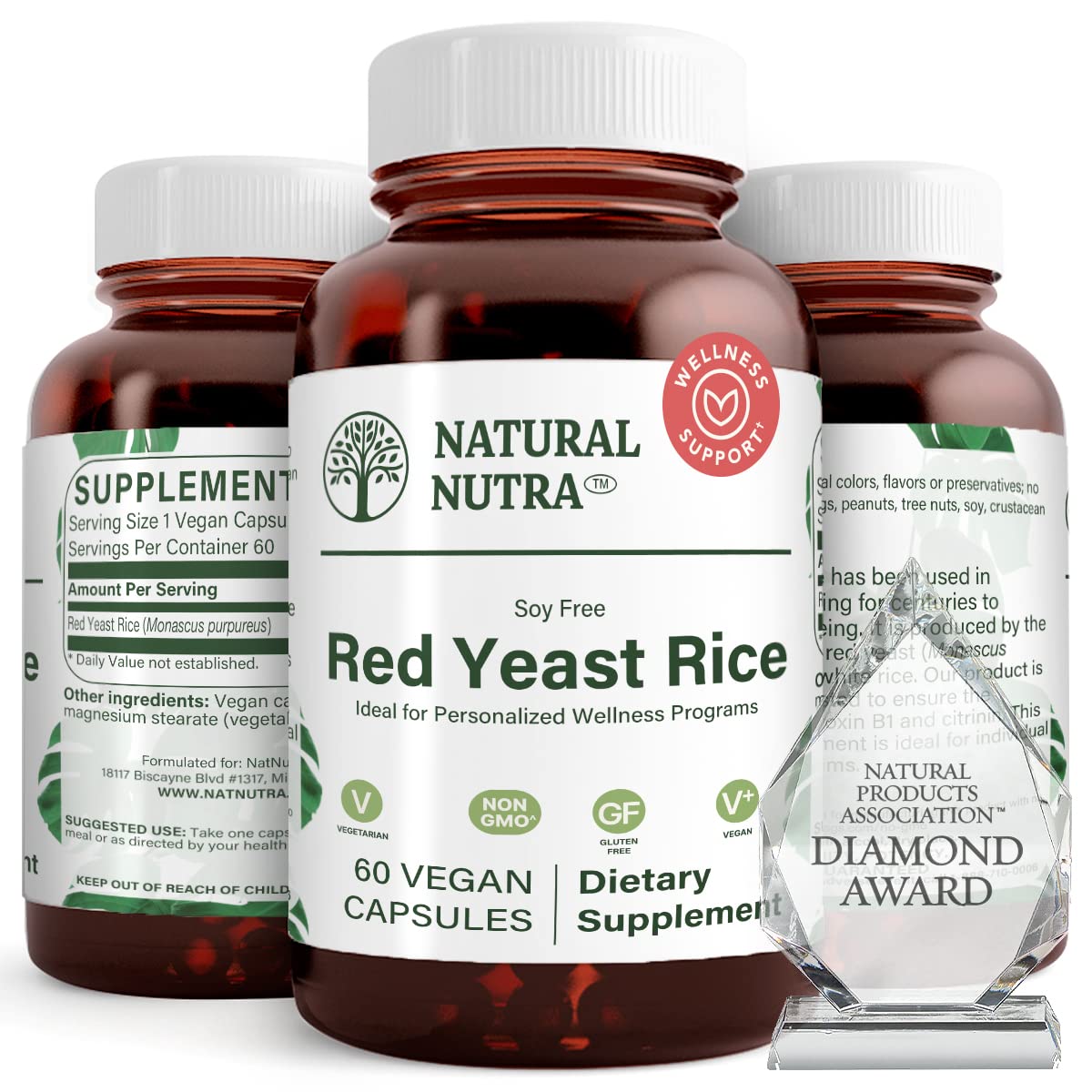 Natural Nutra Red Yeast Rice Extract, Cardiovascular Support, Helps Enhance Immunity, Improve Digestion, Improve Body Fluid Flow, Improve Heart Health, Gluten Free Supplements, 600 mg 60 Capsules