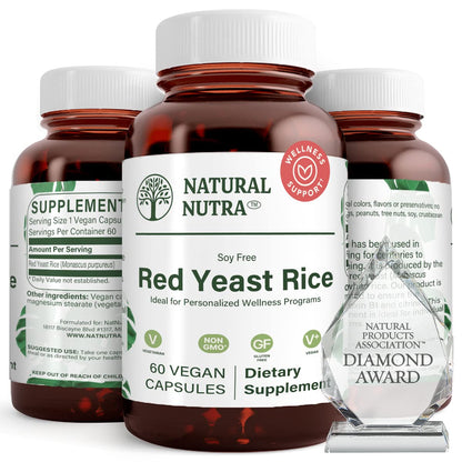 Natural Nutra Red Yeast Rice Extract, Cardiovascular Support, Helps Enhance Immunity, Improve Digestion, Improve Body Fluid Flow, Improve Heart Health, Gluten Free Supplements, 600 mg 60 Capsules