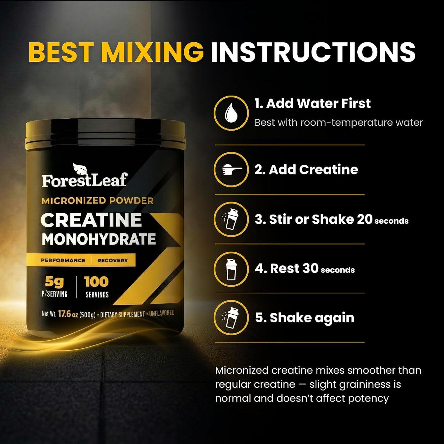 ForestLeaf Micronized Creatine Monohydrate Powder - Maximize Muscle Growth & Strength - Unflavored Creatine for Women and Men - 5G Per Serving - 100 Servings