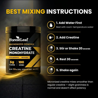 ForestLeaf Micronized Creatine Monohydrate Powder - Maximize Muscle Growth & Strength - Unflavored Creatine for Women and Men - 5G Per Serving - 100 Servings