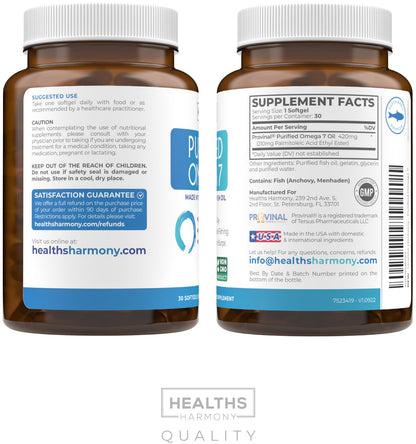 Omega 7 Supplement for Women and Men - High Potency & Purity Palmitoleic Acid Fatty Acid Fish Oil Supplement from Patented Provinal with Lowest Palmitic Acid - Sustainably Sourced (1 Month Supply)