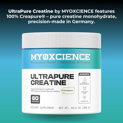 MYOXCIENCE Creapure® Creatine Monohydrate | Supports Strength & Muscle Mass, Cognition and Lean Body Mass | Unflavored (60 Serving Jar)