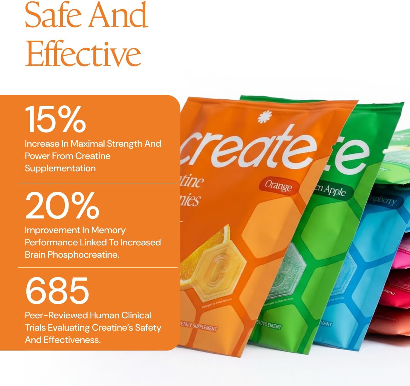 Create Creatine Gummies – Single-Serve Packs – 30ct – Variety Pack | NSF Certified for Sport – Made with Creatine Monohydrate, Vegan & Gluten-Free, Anti-Melting Formula, 3 Gummies per Pack