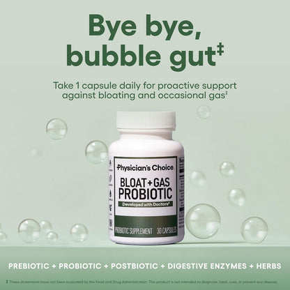 Physician's CHOICE Bloat Bundle: Bloat & Gas Probiotic 30ct + Digestive Enzymes 60ct