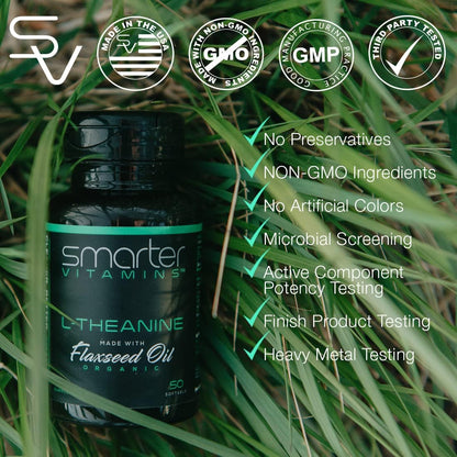 3-Pack L-Theanine 250mg with Flaxseed Oil, Calm Focus, 150 Liquid Softgels | Non-drowsy amino acid support for mental clarity, balanced mood and reduced caffeine jitters in easy-to-swallow softgels.