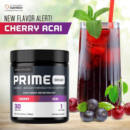 Prime Drive Energy Cherry Acai Pre Workout Energy Drink Powder, Provides Extreme Energy, Focus and Intensity, Boosts Metabolism (30 Servings)…