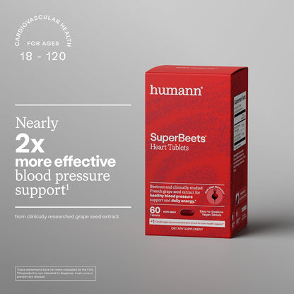HumanN SuperBeets Heart Tablets Smooth Coat 500mg – Non-GMO Powder – Clinically Studied Antioxidants, 60 Count