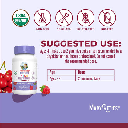 MARYRUTH'S Kids Vitamins | Multi | 1 Month Supply | Multivitamin Gummies for Ages 4+ | Multivitamin for Kids | Vegan | Only 2 Gummies a Day | 60 Count