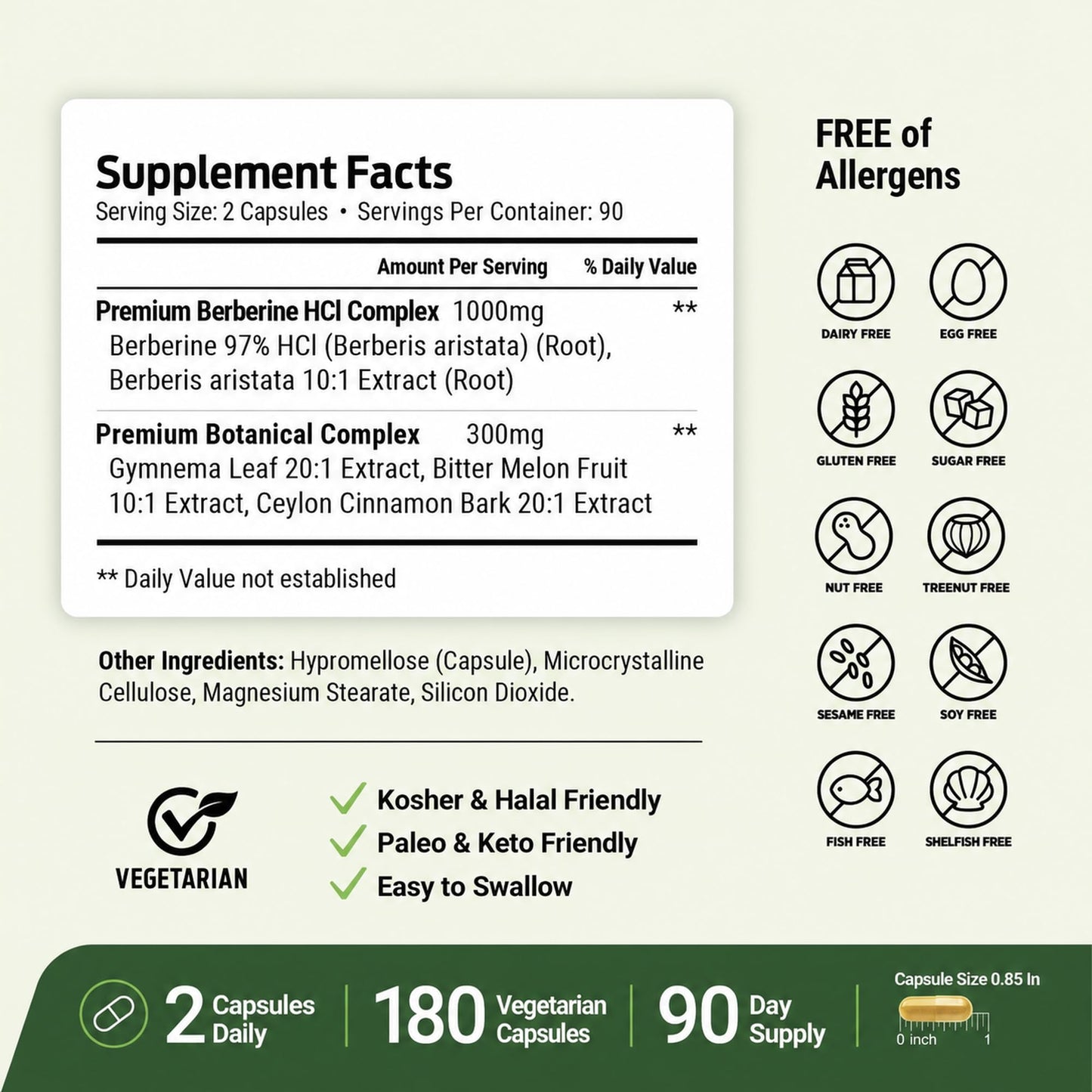 ForestLeaf Berberine Supplement - 1300mg per Serving - Ultra High Potency Berberine HCl with Ceylon Cinnamon, Bitter Melon & Gymnema - GLP-1 Weight Management Support - 90 Caps