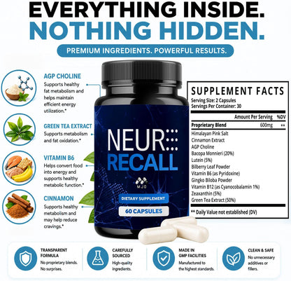 Neuro Recall Capsules, Official NeuroRecall Supplement 5-Pack, 300 Capsules