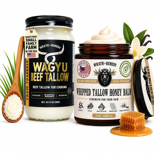 Wrath & Remedy Organic Beef Tallow for Skin - 4 OZ (Vanilla) & Wagyu Beef Tallow for Cooking (14 oz)
