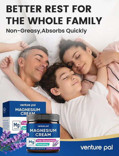 Venture Pal Topical Magnesium Cream, Highly Concentrated Magnesium Lotion | Fast-Absorbing Magnesium Moisturizing Cream with Coconut Oil, Shea Butter & Hyaluronic Acid; Suitable for Kids