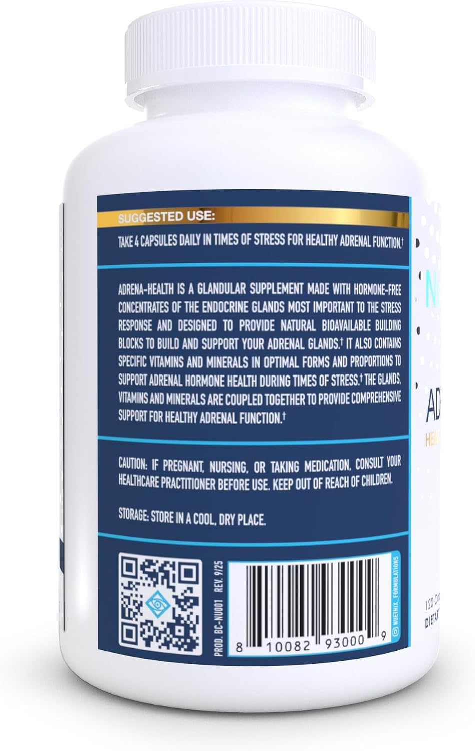 NuEthix Formulations Adrena-Health Dietary Supplement, Support Cortisol Health, Energy Levels, Mood Moderation, Adrenal Support Supplements for Women & Men, Fatigue Supplement - 120 Capsules