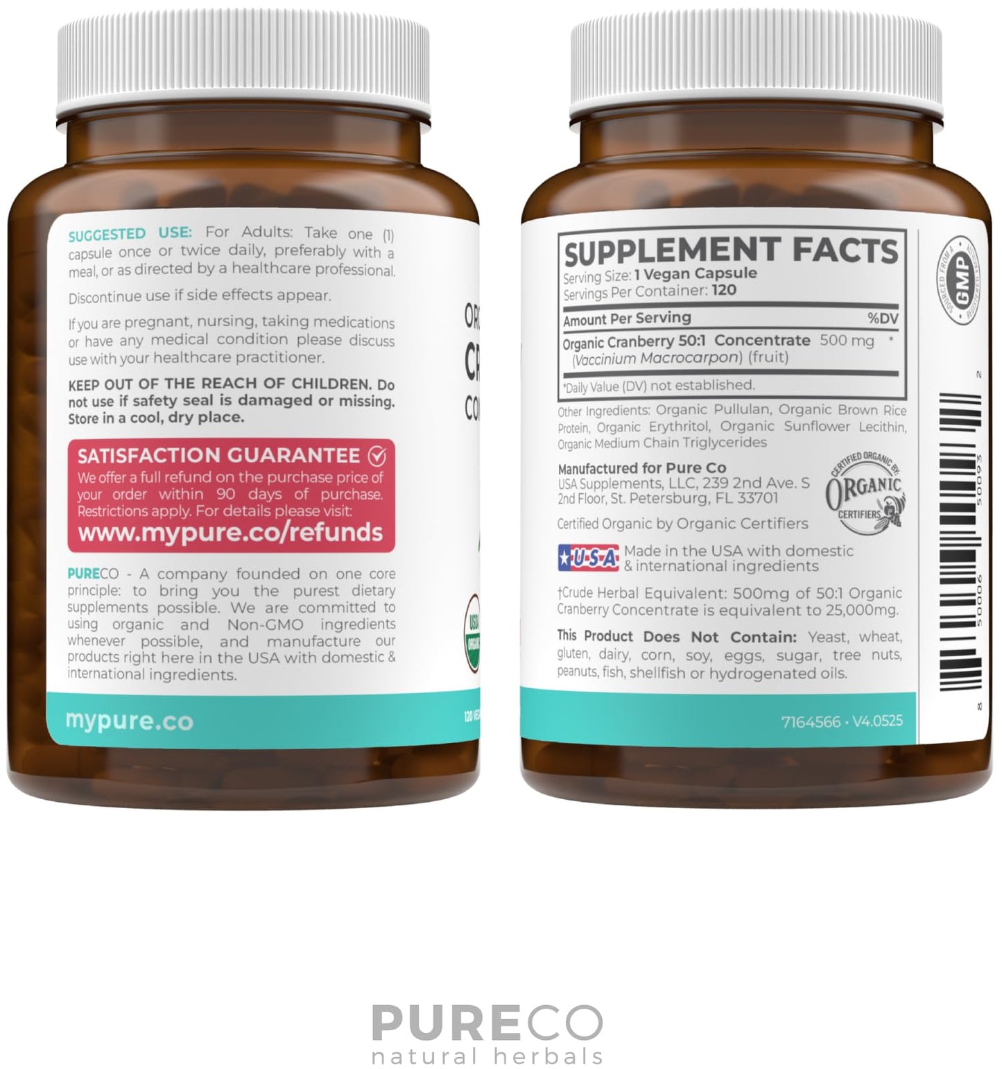 Organic Cranberry Pills - Vegan Supplement for Urinary Tract Health & Kidney Cleanse - Cranberry Pills for Women 500mg 50:1 Cranberry Concentrate Per Serving - Urinary Tract Support - 60 Capsules