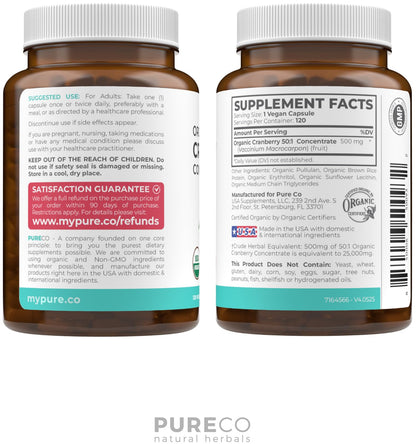 Organic Cranberry Pills - Vegan Supplement for Urinary Tract Health & Kidney Cleanse - Cranberry Pills for Women 500mg 50:1 Cranberry Concentrate Per Serving - Urinary Tract Support - 60 Capsules