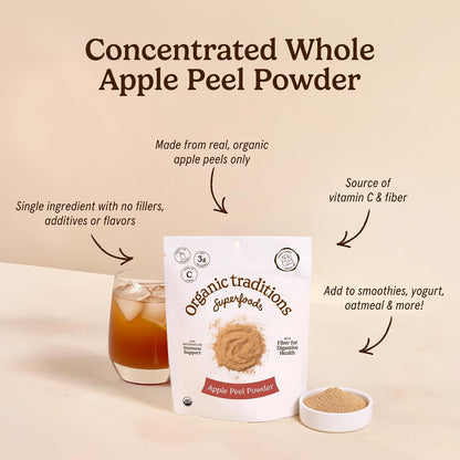 Organic Traditions Organic Apple Peel Powder, Apple Fiber Powder with Wholefood Vitamin C, Air Dried Apple Powder for Smoothies Baking Oatmeal and Recipes, Vegan Non GMO Powdered Fruit, 100g / 3.5oz