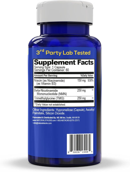 Smart NMN NAD Supplement, Healthy Aging Support With TMG - 60 Capsules | Advanced Nicotinamide Mononucleotide Formula for NAD+ production - Supports Long Term Brain Health - Natural Stacks