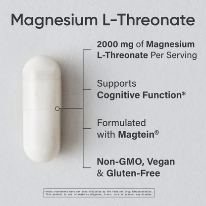 Sports Research® Magnesium L-Threonate Capsules 2000mg - High-Absorption Magtein® for Enhanced Brain Health, Memory, Focus & Restful Sleep Support - Vegan · Non-GMO · Gluten Free - 90 Count