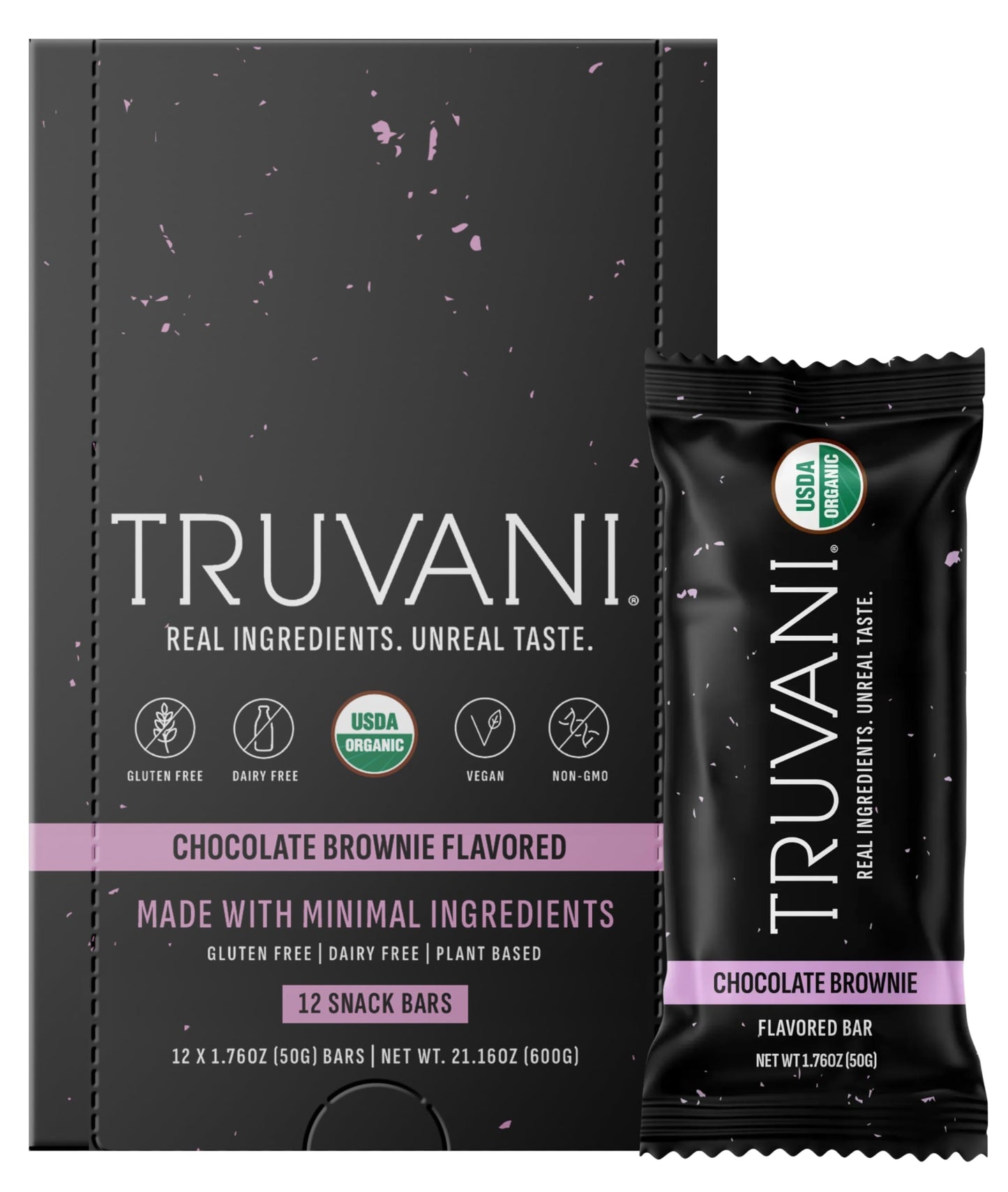 Truvani Plant Based Snack Bars | Variety | 12 Pack | Vegan | 5-8g Protein | USDA Organic and Vegan | Dairy, Soy, and Gluten Free | Individually Wrapped