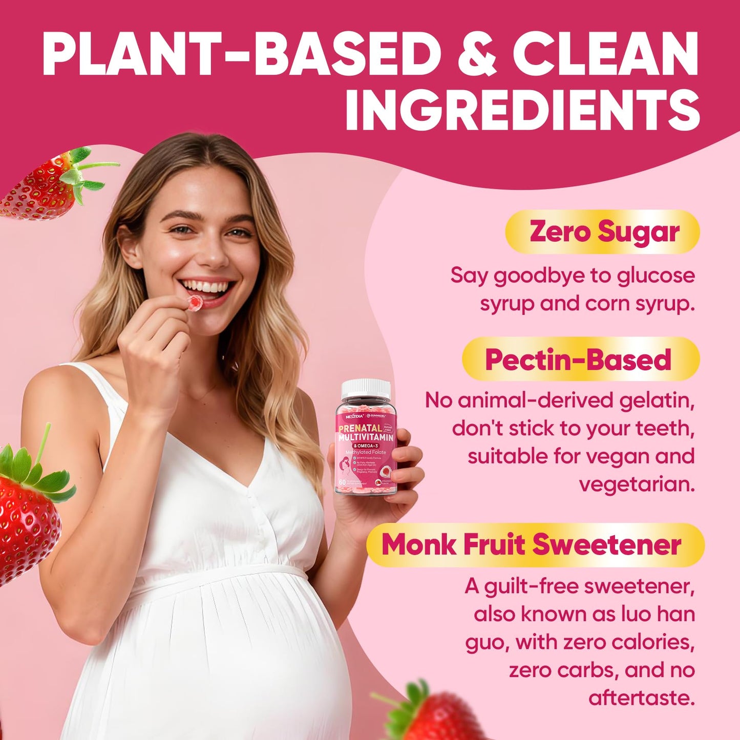 Prenatal Vitamins for Women Gummies, Methylfolate 1mg, Vegan Omega 3 DHA 800mg, Iron, Choline, Iodine, Vitamin D3 B6 B12 - Multivitamin for Women Before, During & After Pregnancy, Sugar Free, 60 Count