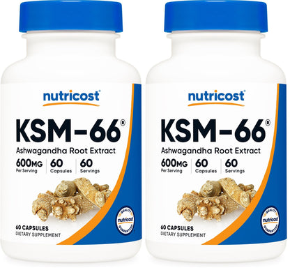 Nutricost KSM-66 Ashwagandha Root Extract (600mg) 60 Capsules | 5% Withanolides & BioPerine, Full-Spectrum Root Extract