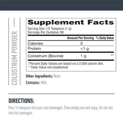 Isopure Bovine Colostrum Supplement Powder, Gently Processed, 90 Servings