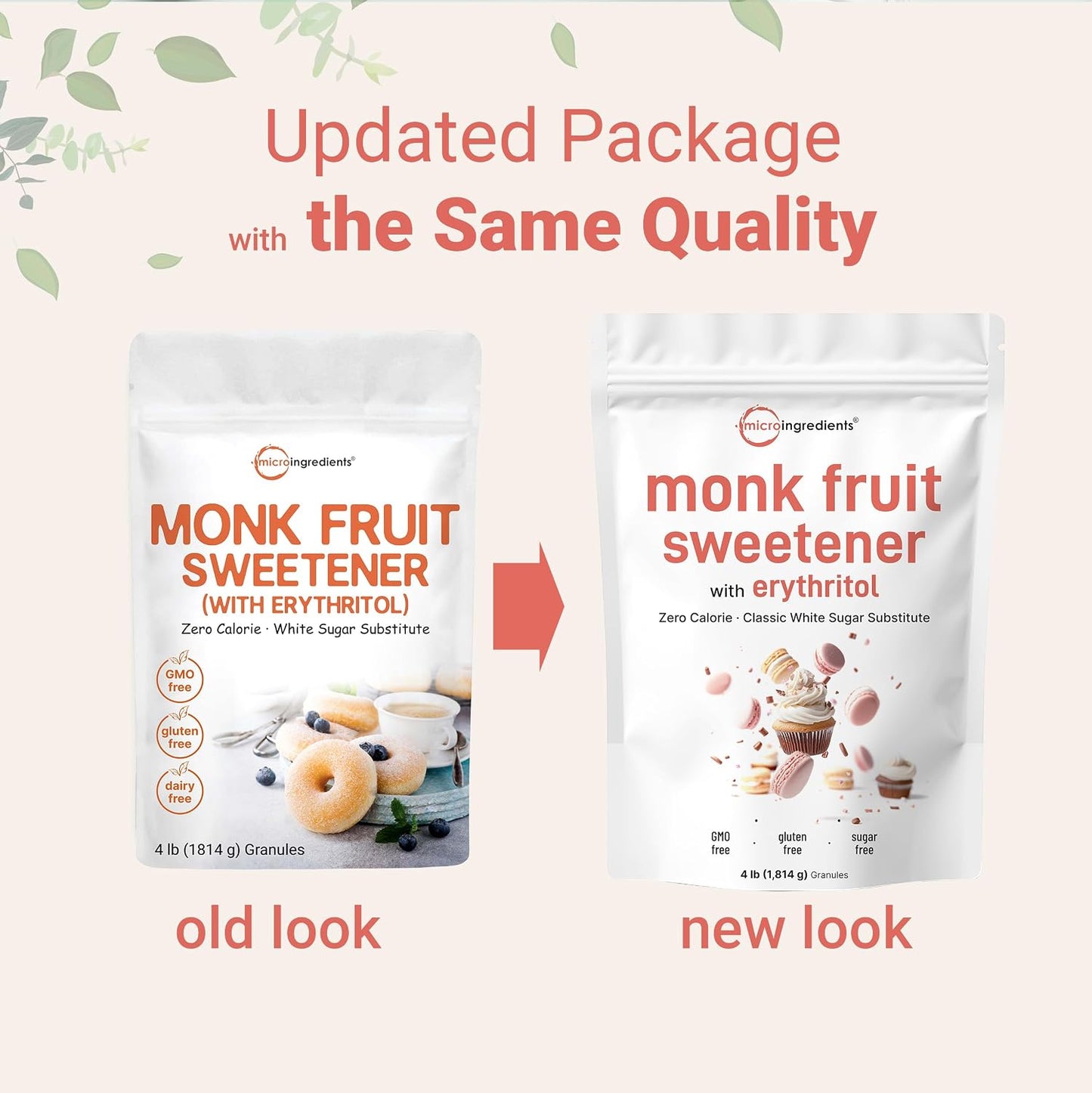 Monk Fruit Sweetener with Erythritol Granules, 4 Pounds, No After Taste, 1:1 White Sugar Substitute, Keto Diet Friendly, Zero Calorie, Natural Sweetener for Drinks, Coffee, Tea, Cookies, No-GMO, Vegan