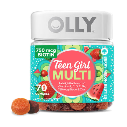 OLLY Teen Girl Multi Gummy, Healthy Skin and Immune Support, 15 Essential Vitamins